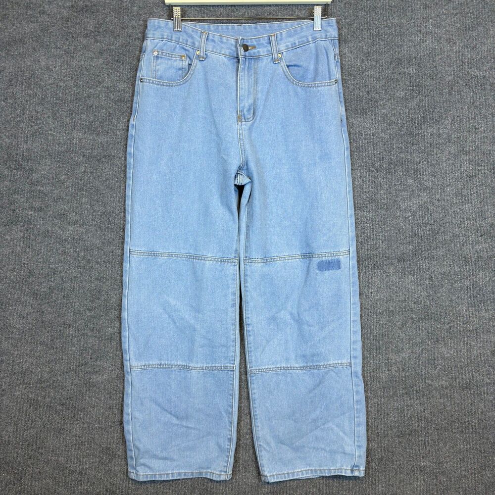 Manfinity Men's Double Knee Jeans Size S (32x28) Blue Skater Wide Leg Baggy Y2K